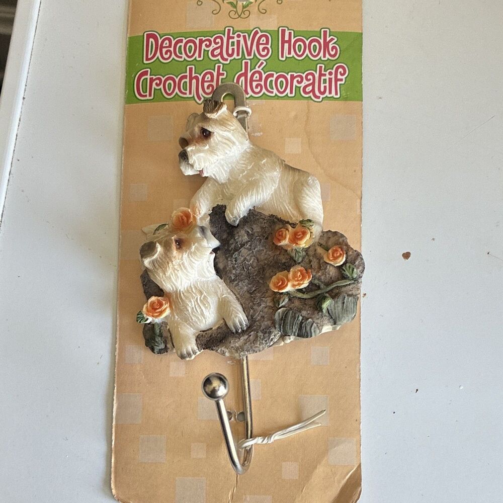 Vintage Dogs & Roses Decorative‎ Wall Mounted Single Hook Resin/Metal Painted